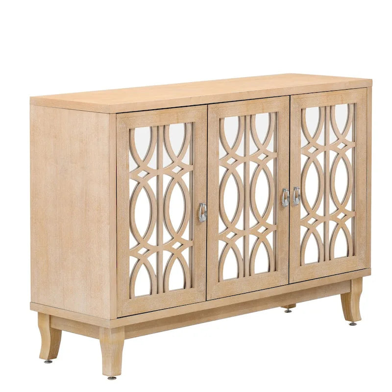 Credenza con ante in vetro, mobile buffet a 3 ante a specchio