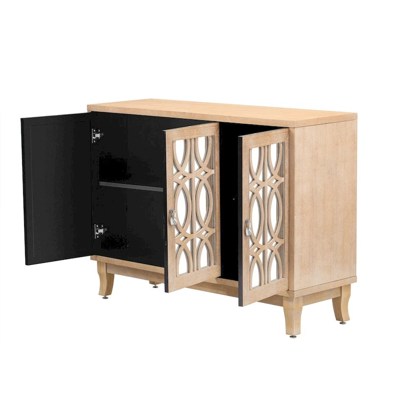 Credenza con ante in vetro, mobile buffet a 3 ante a specchio