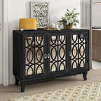Credenza con ante in vetro, mobile buffet a 3 ante a specchio
