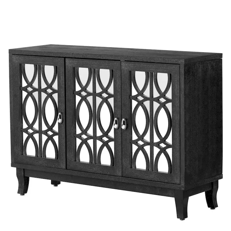 Credenza con ante in vetro, mobile buffet a 3 ante a specchio