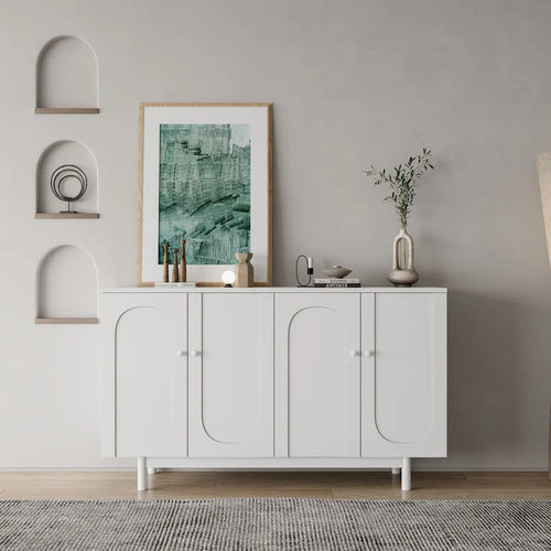 4-Door Intaglio Storage Cabinet with Pine Legs