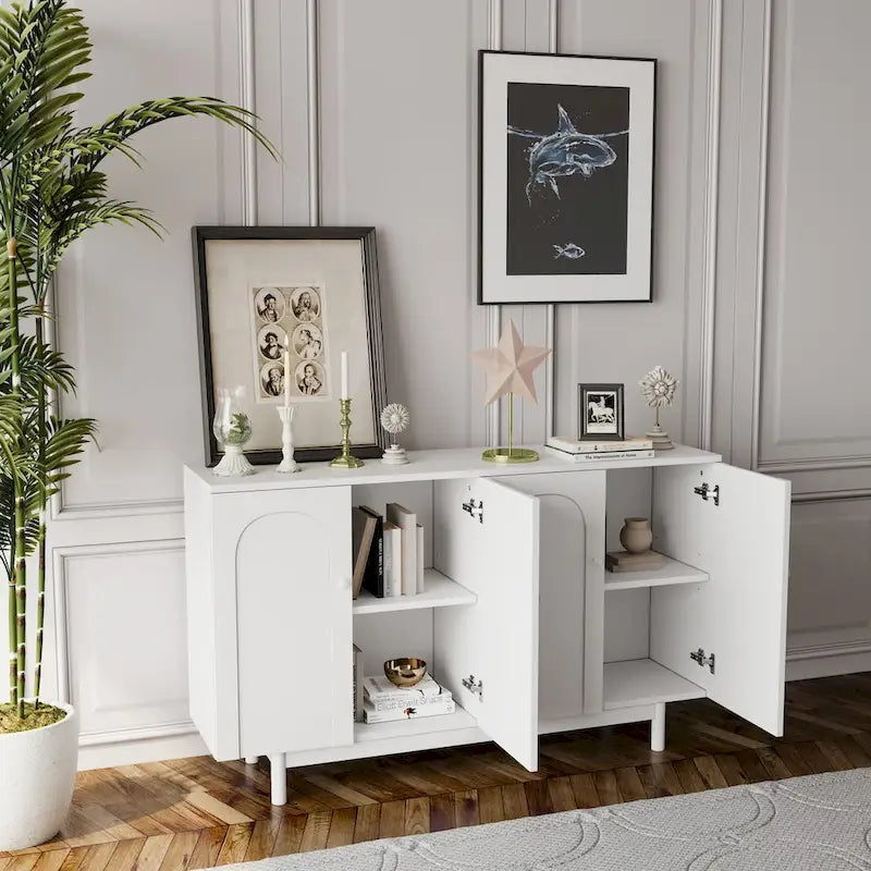 Mobile contenitore a 4 ante Intaglio con gambe in pino
