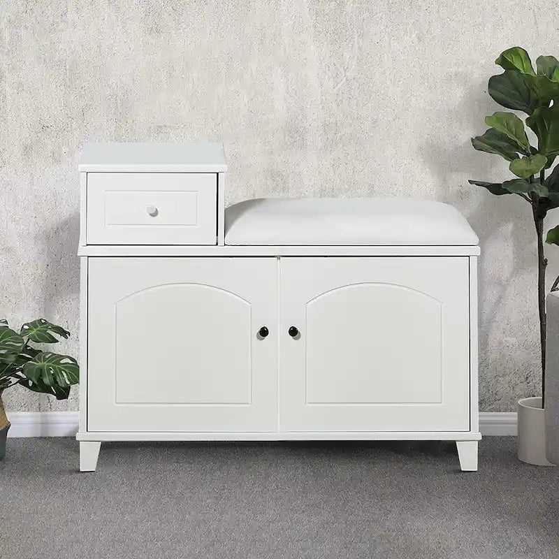Panca contenitore moderna in legno con cuscino del sedile in PU ignifugo e imbottitura in spugna