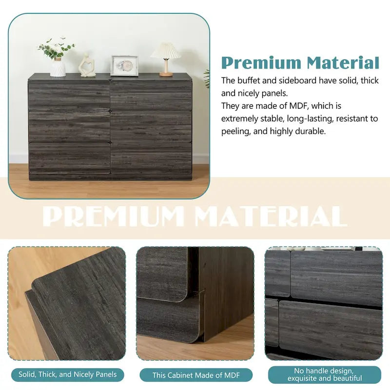 Cassettiera, mobile bar, credenza, mobile contenitore, angoli dei cassetti piatti, sei cassetti