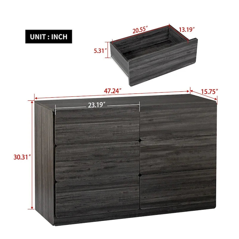 Cassettiera, mobile bar, credenza, mobile contenitore, angoli dei cassetti piatti, sei cassetti