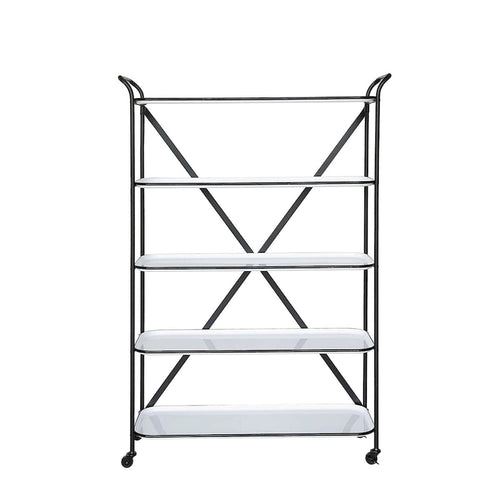 5-Tier 66H Tray-Style Enameled Metal Shelving Unit with Locking Caster Wheels