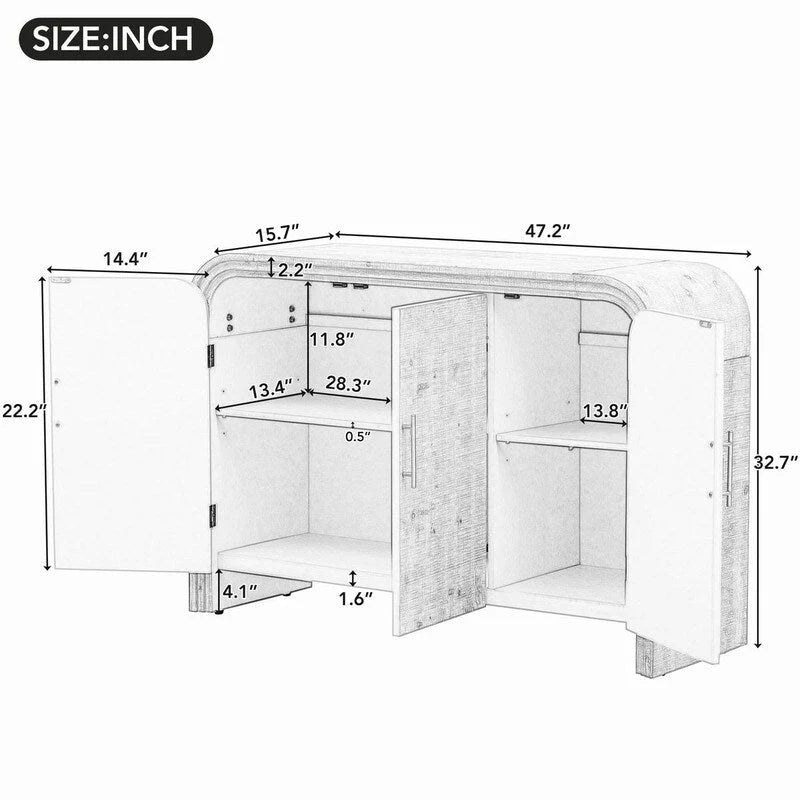 Credenza 47.2W con maniglie dorate e divisori regolabili - N/A