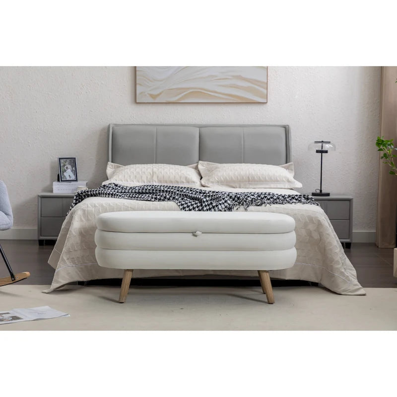 Panca contenitore per camera da letto con gambe in legno
