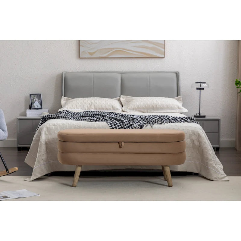 Panca contenitore per camera da letto con gambe in legno