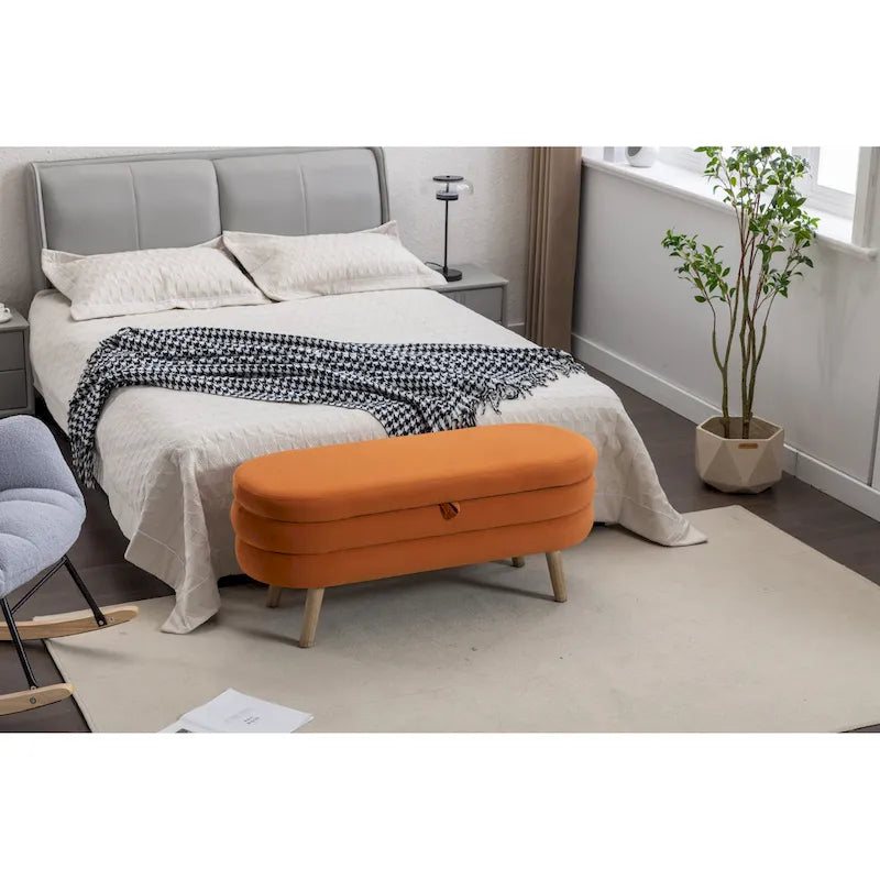 Panca contenitore per camera da letto con gambe in legno