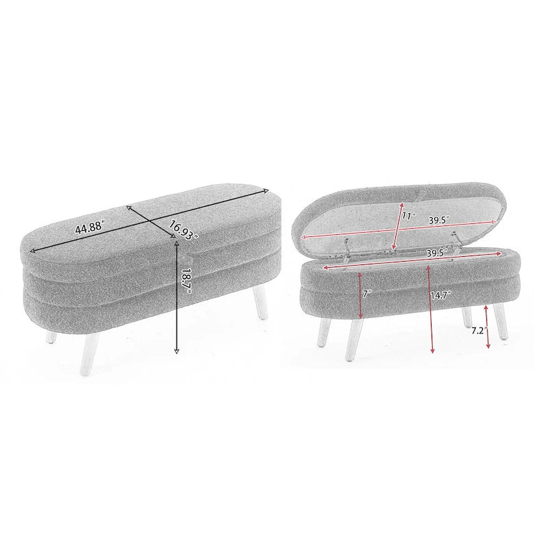 Panca contenitore per camera da letto con gambe in legno