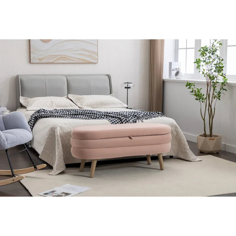 Panca contenitore per camera da letto con gambe in legno