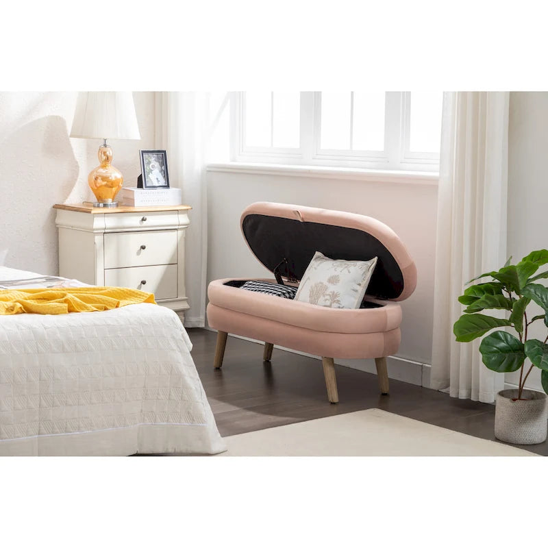 Panca contenitore per camera da letto con gambe in legno