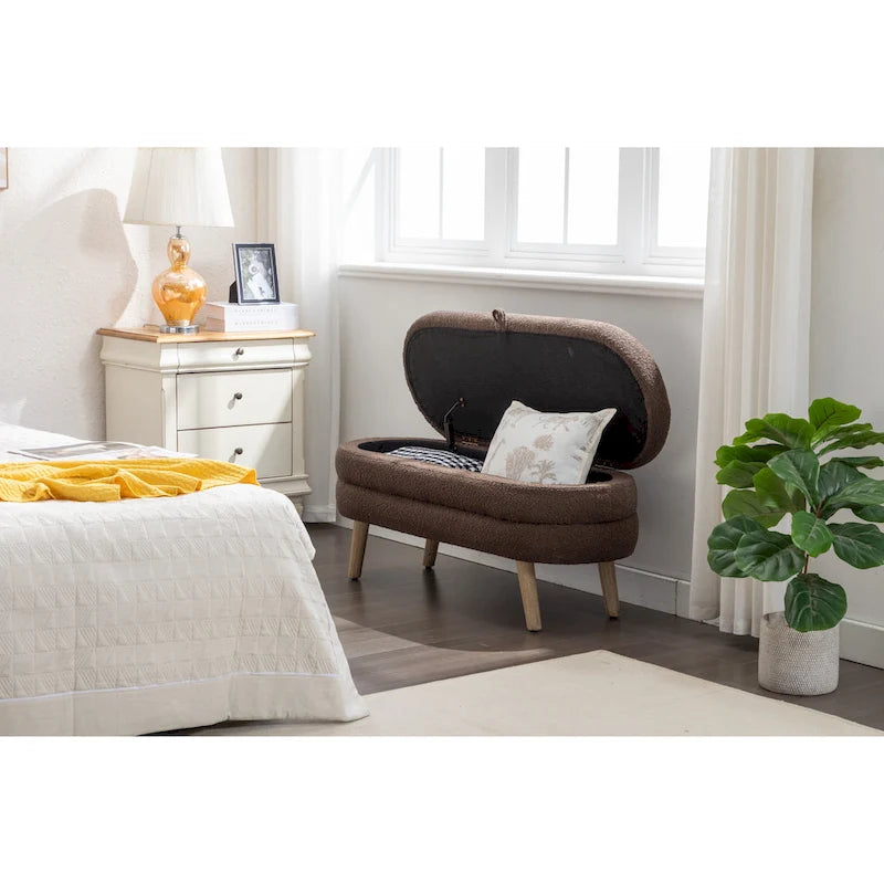 Panca contenitore per camera da letto con gambe in legno