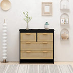 Cassettiera a 4 cassetti in rattan naturale con gambe in legno – 80 L x 40 P x 80 H cm