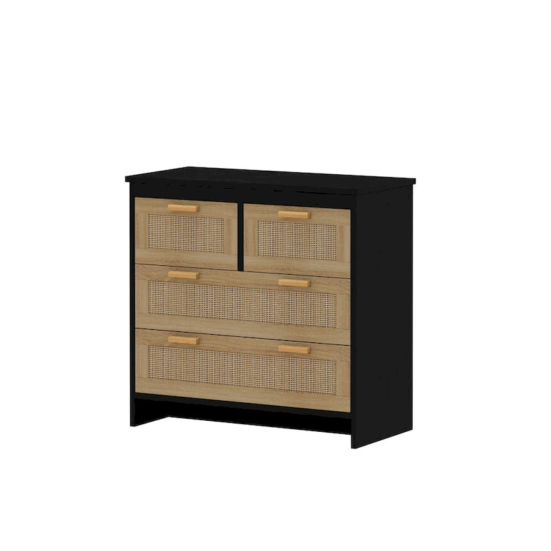 Cassettiera a 4 cassetti in rattan naturale con gambe in legno – 80 L x 40 P x 80 H cm