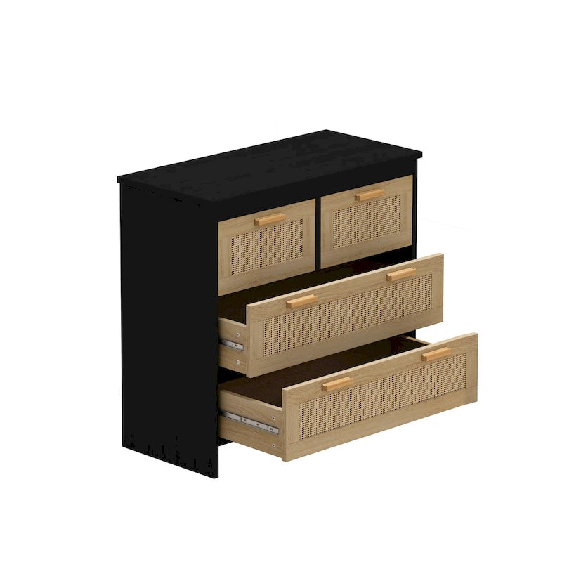 Cassettiera a 4 cassetti in rattan naturale con gambe in legno – 80 L x 40 P x 80 H cm