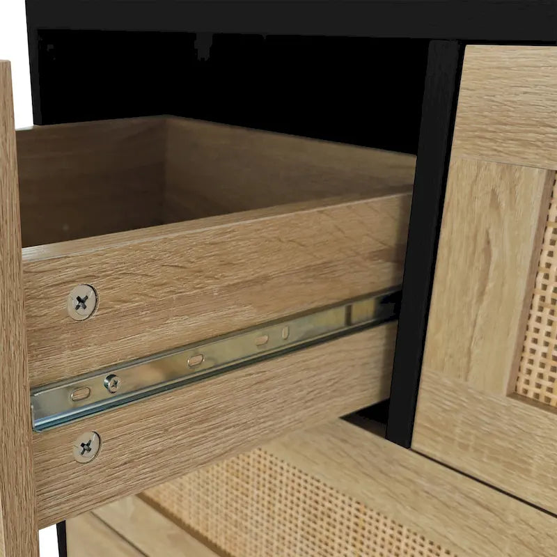 Cassettiera a 4 cassetti in rattan naturale con gambe in legno – 80 L x 40 P x 80 H cm