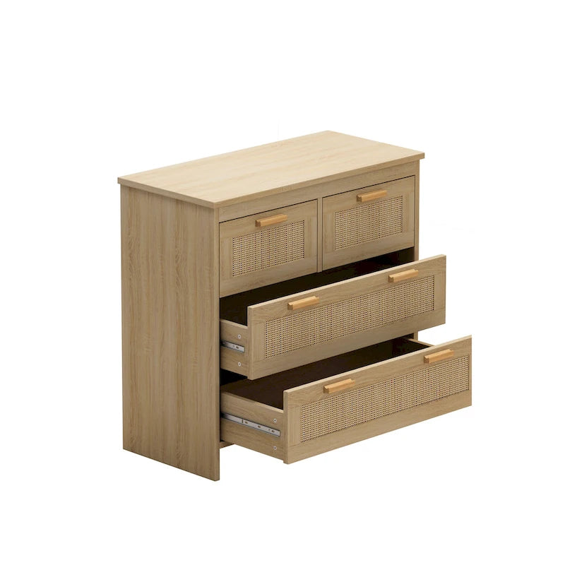 Cassettiera a 4 cassetti in rattan naturale con gambe in legno – 80 L x 40 P x 80 H cm