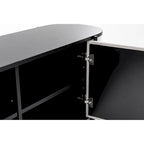 Credenza moderna in tessuto beige e metallo nero opaco con design curvo