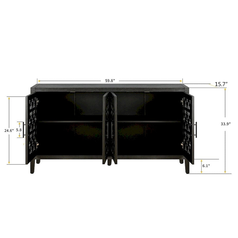 Credenza antica a quattro ante con traforo, stile Country americano
