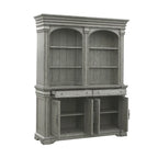 Credenza e Vetrina da Fattoria con 2 Cassetti, 4 Ante e Ripiani Regolabili – Rovere Grigio