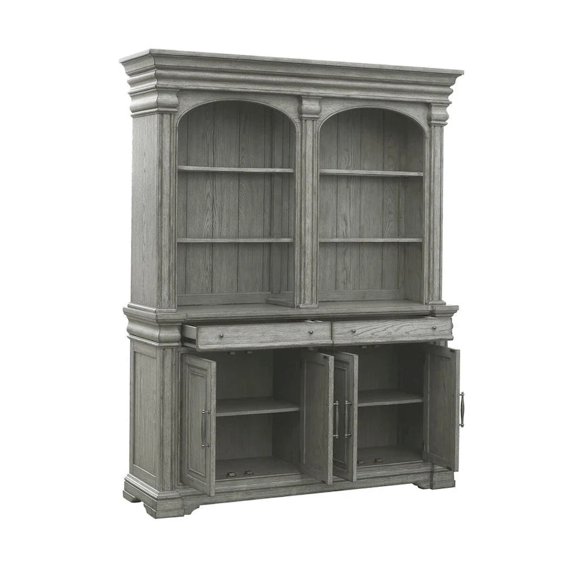 Credenza e Vetrina da Fattoria con 2 Cassetti, 4 Ante e Ripiani Regolabili – Rovere Grigio