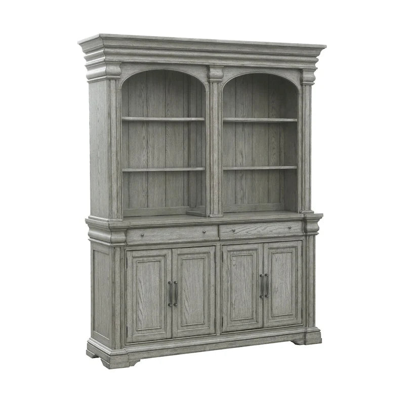 Credenza e Vetrina da Fattoria con 2 Cassetti, 4 Ante e Ripiani Regolabili – Rovere Grigio