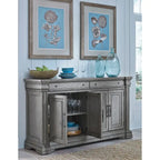 Credenza e Vetrina da Fattoria con 2 Cassetti, 4 Ante e Ripiani Regolabili – Rovere Grigio