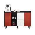 Credenza Madia, Mobile Contenitore con Ante Rosse, 2 Cassetti con pannello decorativo unico e 2 Vani a Giorno