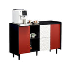 Credenza Madia, Mobile Contenitore con Ante Rosse, 2 Cassetti con pannello decorativo unico e 2 Vani a Giorno