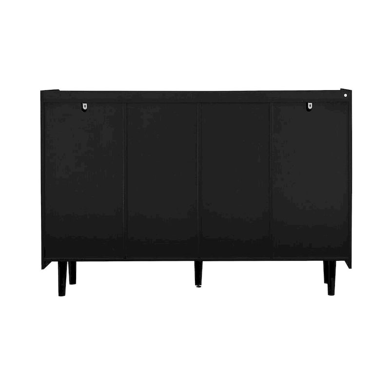 Credenza Madia, Mobile Contenitore con Ante Rosse, 2 Cassetti con pannello decorativo unico e 2 Vani a Giorno