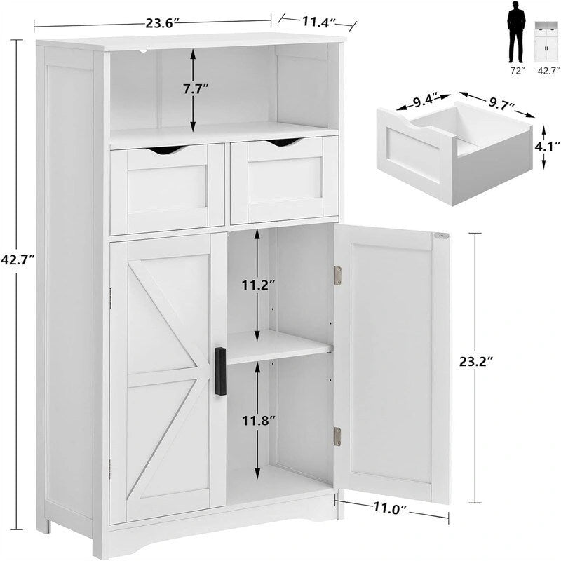 Mobiletto a terra con 2 ante e 2 cassetti - 28,9P x 59,9L x 108,4H cm