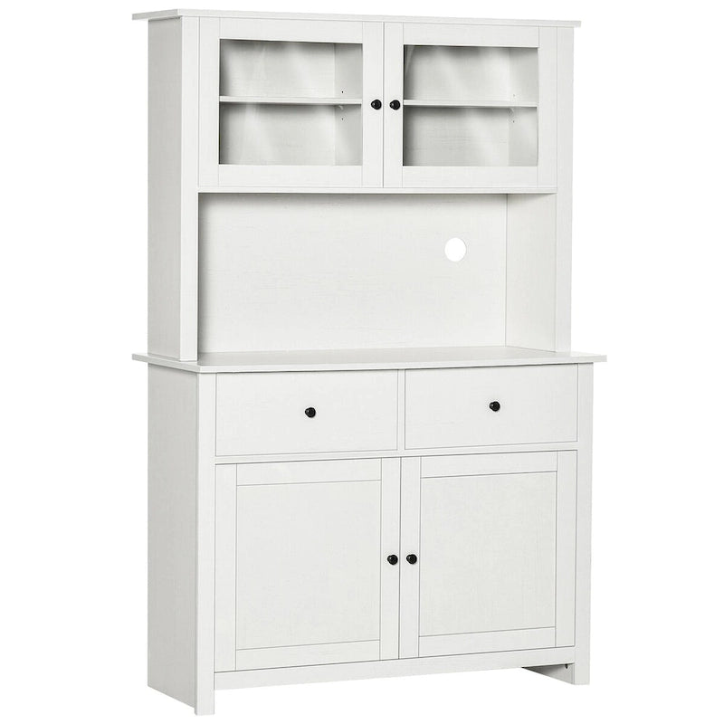 Buffet da cucina da 63,5" con credenza, 4 ripiani, cassetti, ante in vetro con telaio