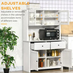 Buffet da cucina da 63,5" con credenza, 4 ripiani, cassetti, ante in vetro con telaio