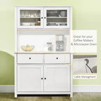 Buffet da cucina da 63,5" con credenza, 4 ripiani, cassetti, ante in vetro con telaio