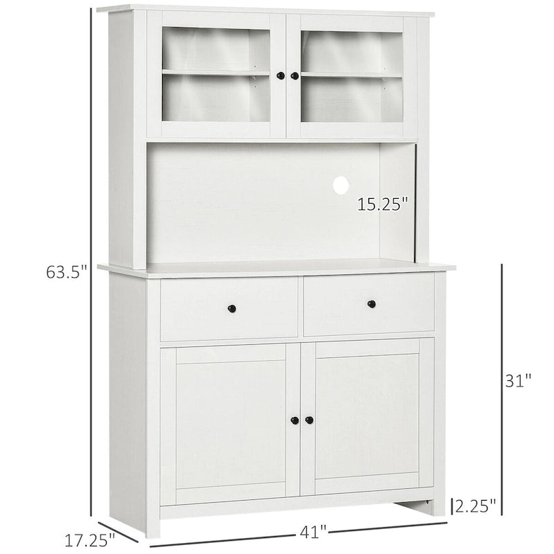 Buffet da cucina da 63,5" con credenza, 4 ripiani, cassetti, ante in vetro con telaio