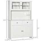 Buffet da cucina da 63,5" con credenza, 4 ripiani, cassetti, ante in vetro con telaio