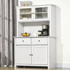 Buffet da cucina da 63,5" con credenza, 4 ripiani, cassetti, ante in vetro con telaio
