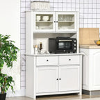 Buffet da cucina da 63,5" con credenza, 4 ripiani, cassetti, ante in vetro con telaio