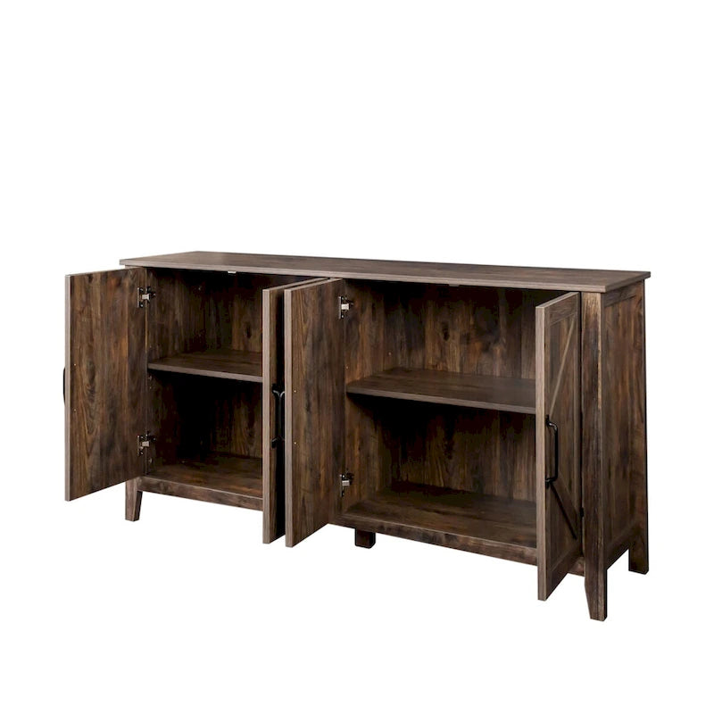 Credenza a 4 ante e 4 ripiani aperti, mobiletto indipendente per ingresso, ufficio, camera da letto