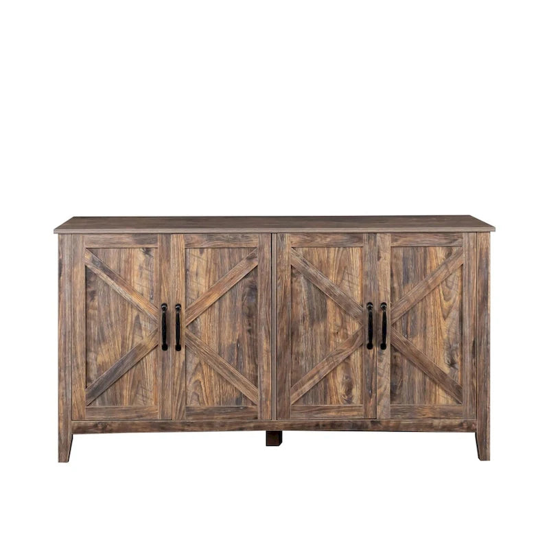 Credenza a 4 ante e 4 ripiani aperti, mobiletto indipendente per ingresso, ufficio, camera da letto