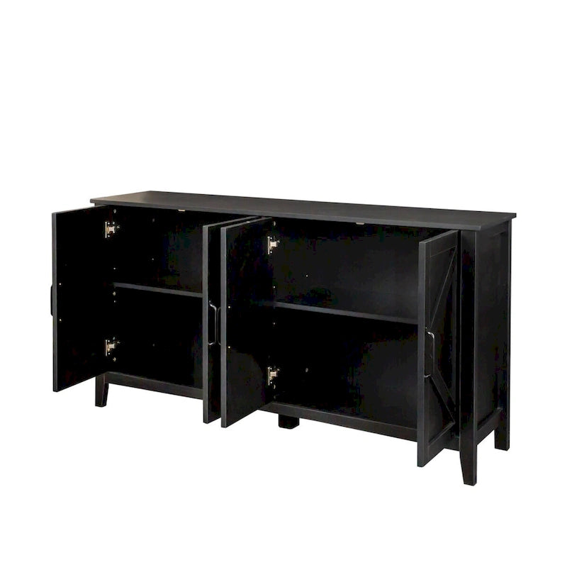 Credenza a 4 ante e 4 ripiani aperti, mobiletto indipendente per ingresso, ufficio, camera da letto