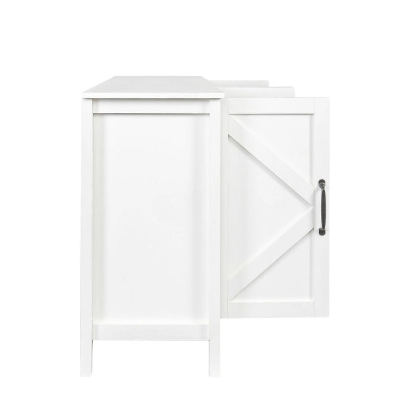 Credenza a 4 ante e 4 ripiani aperti, mobiletto indipendente per ingresso, ufficio, camera da letto