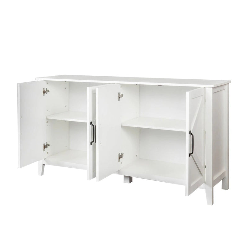 Credenza a 4 ante e 4 ripiani aperti, mobiletto indipendente per ingresso, ufficio, camera da letto