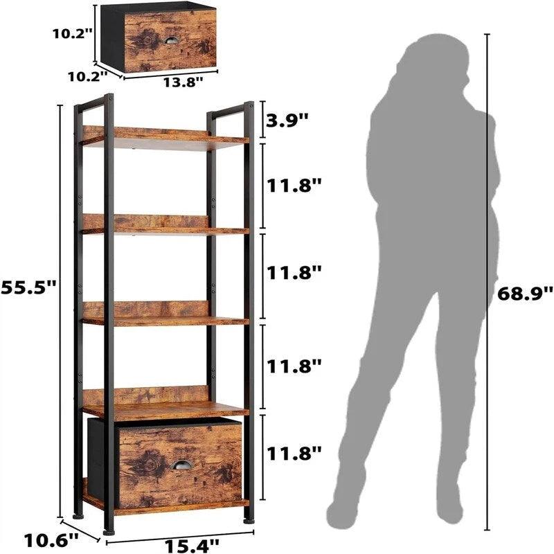 Libreria a 5 Ripiani con Cassetto
