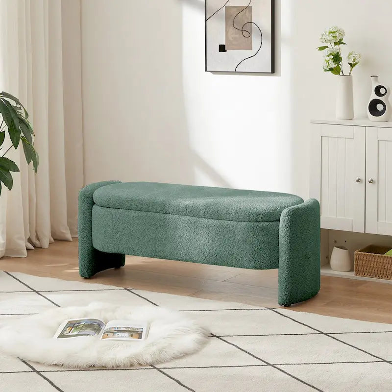 Ottoman 3D Lamb Fleece Fabric Storage Bench w/ Large Storage Space