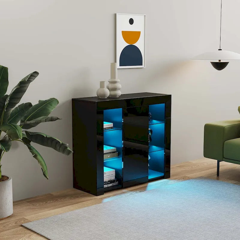 Mobile credenza da cucina con luce LED, con cassetto e 1 anta