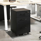 Cassettiera con serratura a 3 cassetti in legno con ruote - 38P x 38L x 66A