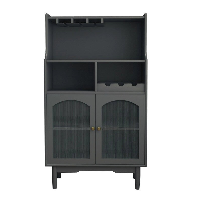 Credenza portavino moderna con scaffale rimovibile e portabicchieri, e vetrinetta a 2 ante per soggiorno, sala da pranzo
